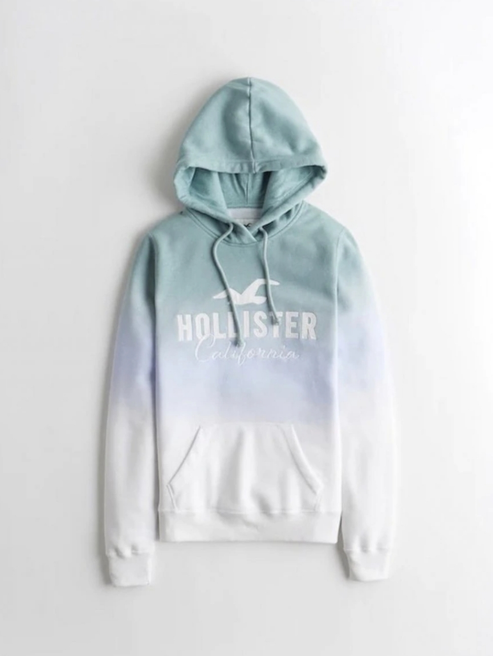 Hollister California Ombre Sage Green to White Logo Hoodie Small Y2K